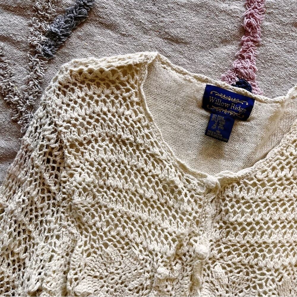 Vintage Willow Ridge Ivory Crochet Button Front Cardigan Medium Cottage Granny - Picture 3 of 10